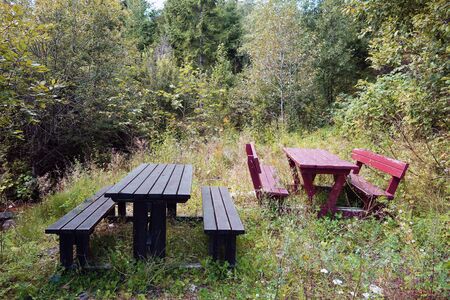 Benches and tables in nature