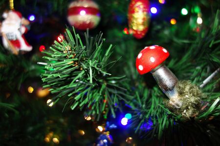 Ornate and illuminated Christmas tree in the evening of Christmas Eveの写真素材