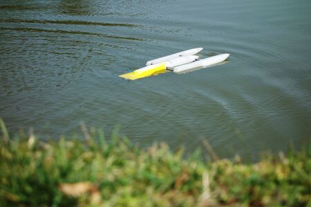 Electric model ship on the lake