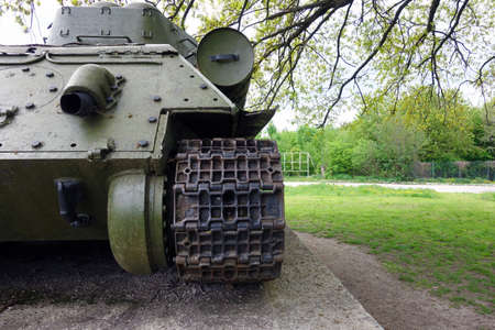 Tank track and wheels T-34 monument after World War II, DargovskÃ½ pass Slovakiaの写真素材