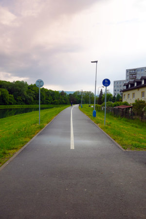 Part of the recreation area for cyclists and pedestrians by the river Laborecの写真素材