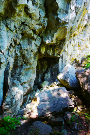 Travertine rock with rock fragments, DrevenÃ­k Slovakiaの写真素材