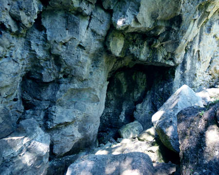 Travertine rock with rock fragments, DrevenÃ­k Slovakiaの写真素材