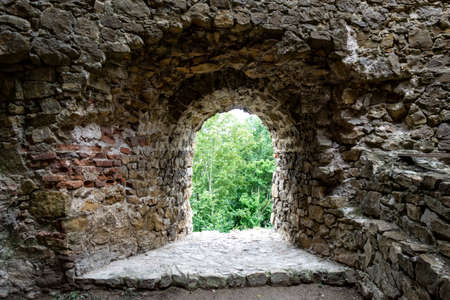 Jasenov Castle Slovakia near the town of HumennÃ©. View of objekts and ruins that are being reconstructed for a tourist attraction with beautiful surroundings and natureの写真素材