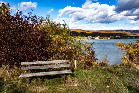 Beautiful view of a part of the panorama of Lake Zemplinska Sirava with a forest mountain range in autumnの写真素材