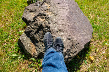 Relaxing your feet after a challenging hike in the High Tatrasの写真素材