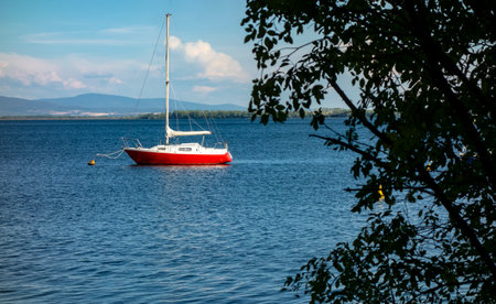 Marina of sailboats, boats and yachts in the recreation center during the summer seasonの写真素材