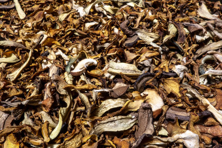 Pile of dried mushrooms for food preparationの写真素材