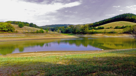 Beautiful picturesque nature with a blue lake