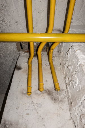 The gas distribution leads through the basement to the residential buildingの写真素材