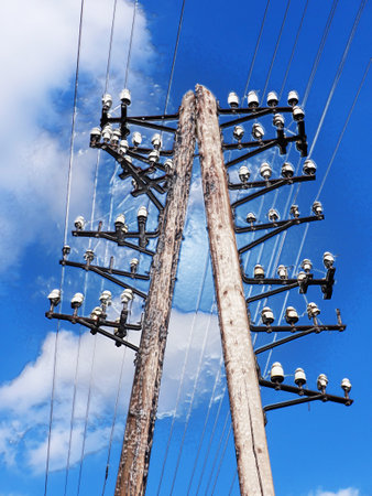 Pole for the distribution of electric electricityの写真素材