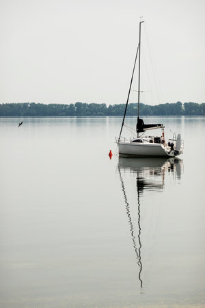 Sailboat moored in the harbor for boats, yachts and sailboats in a recreational destinationの写真素材