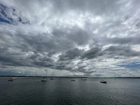 Sailboat moored in the harbor for boats, yachts and sailboats in a recreational destinationの写真素材