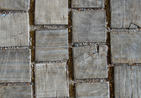 Detail of paving wooden cubesの写真素材