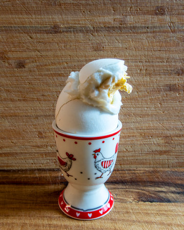 From the boiled egg, emerged