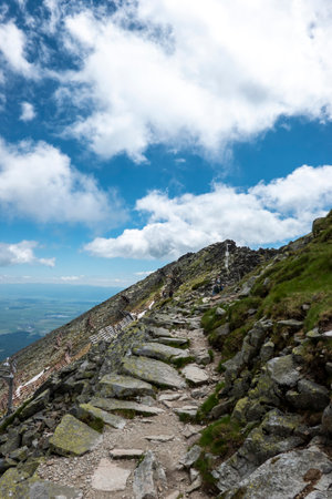 A beautiful view of the surroundings of the High Tatras from the Lomnicke saddle, Slovakiaの写真素材