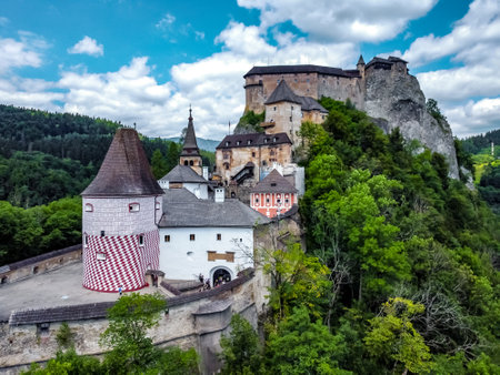 Aerial view of Orava Castle in Slovakiaの写真素材