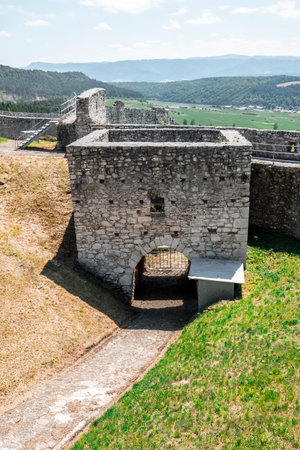 A view of Spis Castle from the inside behind its walls, Slovakiaの写真素材