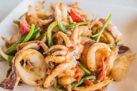 Chilli salted squid curry Thai food, Thailandの写真素材