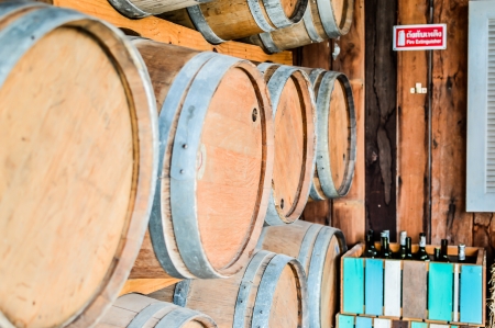 Oak barrels for maturing red wine.の写真素材