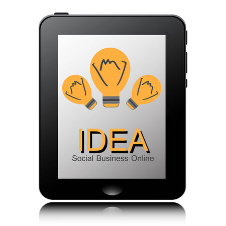tablet pc computer with Light Bulb icon on display.のイラスト素材
