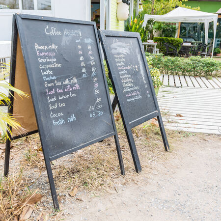 Coffee chalkboard menu.Located in front of the coffee shop.の写真素材