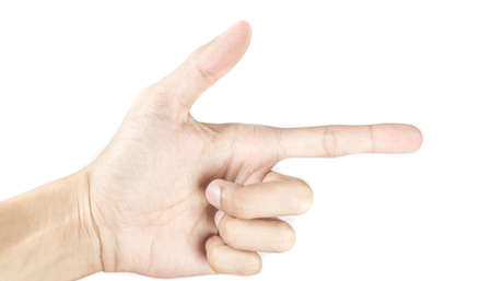 Man hand pointing on white background