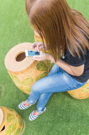 Woman using mobile smart phoneの写真素材