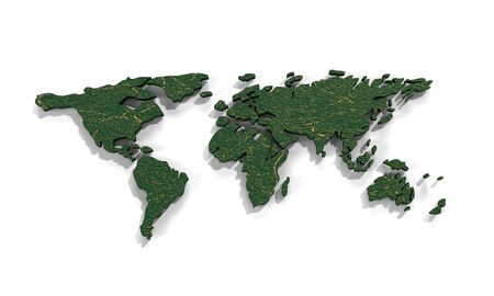 Green earth. World countries map. 3D map. Horizontally world map. isolated on white background. 3d...
