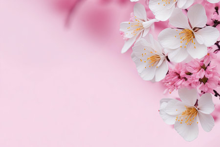 Cherry blossom background, Blurred pastel pink tone, Soft focus, there is an area for text in the corners of the picture. Generative AI.の素材