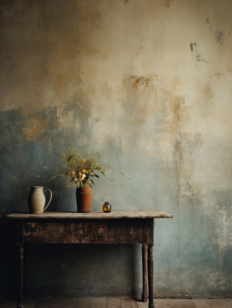 Grunge concrete wall, old cement wall, grunge art moody color schemes, atmospheric effects, figuratively textured. Copy space. Generative AI.の素材