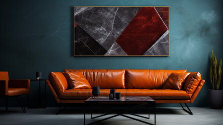 Interior decoration living room style of minimalist geometric, light black and dark orange.の素材