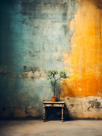 Vintage wall, old vintage cement wall decorated in raw style, old background wall.の素材