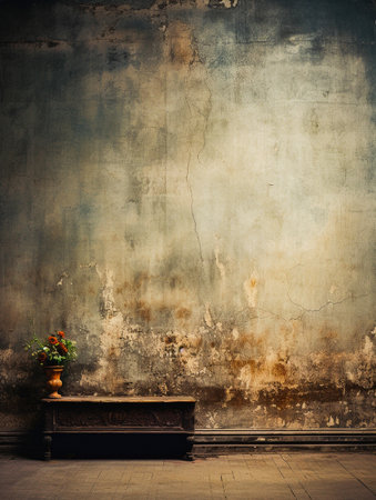 Vintage wall, old vintage cement wall decorated in raw style, old background wall.の素材