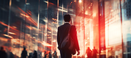 Businessman in a suit walking in an office hall Splash blur, blur effect. Generative Aiの素材