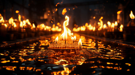 The glow of golden candles in the evening shines beautifully. Generative Aiの素材