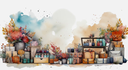 Watercolor painting pastel christmas new year festival, promotion festival publicity fun. Generative AIの素材