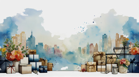 Watercolor painting pastel christmas new year festival, promotion festival publicity fun. Generative AIの素材