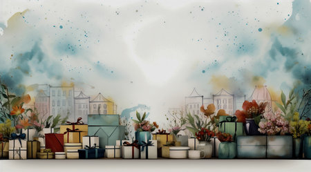 Watercolor painting pastel christmas new year festival, promotion festival publicity fun. Generative AIの素材