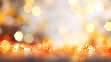 Abstract golden bokeh background, light golden blurred light. For art texture, presentation design or web design and web background. Generative aiの素材