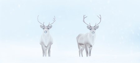 Christmas deer in winter snow field. Merry christmas and Happy new year background. Generative aiの素材