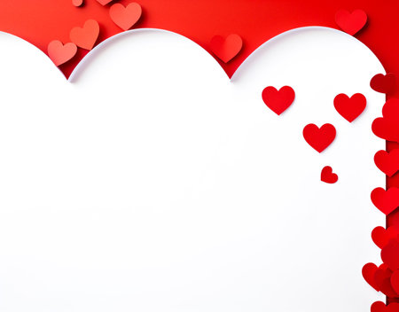 Modern paper cut design in red heart shape. Valentine's Day concept on white, For wedding photos, wedding cards valentine's day card or web design and web background. Generative aiの素材