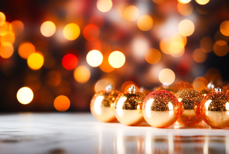 Christmas ball and golden white bokeh background, light blurred light. For art texture, presentation design or web design and web background. Generative aiの素材