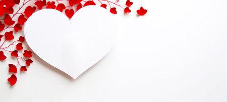 Modern paper cut design in red heart shape. Valentine's Day concept on white, For wedding photos, wedding cards valentine's day card or web design and web background. Generative aiの素材