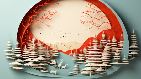 Xmas modern design in paper cut style with Christmas. For Christmas cards, posters, art texture, presentation design or web design and web background. Generative aiの素材