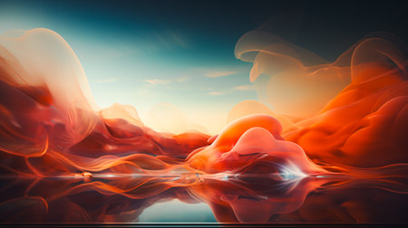 Wavy flowing over a light background, digital painting of water flows 3d landscapes, brushstroke fields. Generative Aiの素材