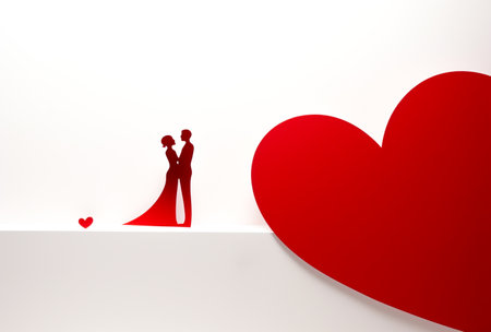 Modern paper cut design in red heart shape. Valentine's Day concept on white, For wedding photos, wedding cards valentine's day card or web design and web background. Generative aiの素材