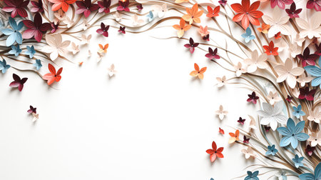 Papercut background of flower trees. For art texture, presentation design or web design and web background. Generative aiの素材