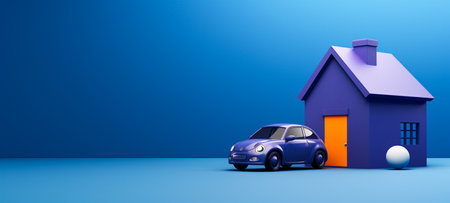 A car parked next to a house on a blue background, savings, money, financial Background, For art texture, presentation design or web design and web background. Generative AI.の素材