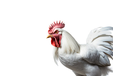 Close-up macro shot of cockfighting, native chicken on white background, For art texture, presentation design or web design and web background. Generative aiの素材